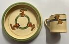 Roseville Pottery Creamware Juvenile Rabbit Rolled Edge Plate & Puppy Cup
