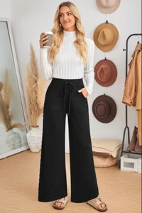 Womens 2024 Winter Sweater Pants Wide Leg Elastic High Waist Cute Casual Flowy S - Picture 1 of 3