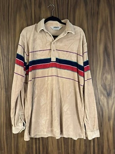 Vintage 60er Shelter Bay - gestreiftes Velour Shirt beige mit farbigen Streifen Gr. L Tall - Bild 1 von 14