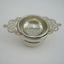 Sterling Silver Tea Strainer with Cylindrical Reeded Plain Drip Bowl