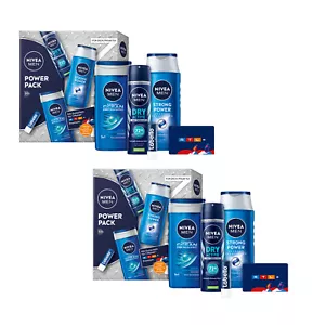 NIVEA MEN Power Pack, 2 x Geschenkset, Pflegedusche Deo Spray Shampoo Labello - Bild 1 von 8