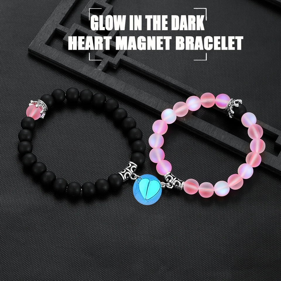 2 Piezas Pulseras Brillan en la Oscuridad Amante con Corona Corazón Pareja Brazalete Bff Pulseras Foto 1 de 4