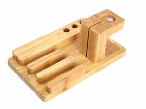 4 in 1 Wooden Desk Stand Holder Charge Dock Station For iWatch iPhone iPad 38 42 - Picture 1 of 11