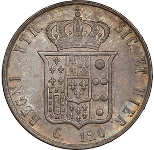ITALIAN STATES NAPLES & SICILY 1859 120 GRANA SILVER COIN, NGC CERTIFIED AU58 - Picture 1 of 4