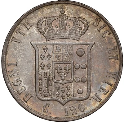 ITALIAN STATES NAPLES & SICILY  1859  120 GRANA SILVER COIN, NGC CERTIFIED AU58 - Image 1 of 4