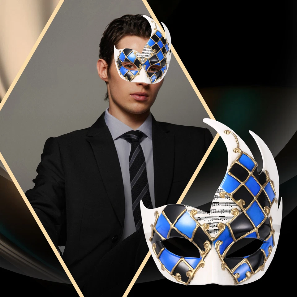 Men's Masquerade Mask Vintage Venetian Checkered Concert Carnival Mask for Party - Image 1 of 4