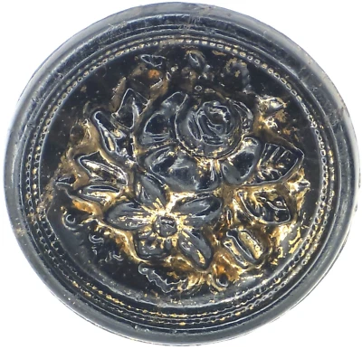 C1890 Victorian Gold Luster High Relief Lily & Rose Flower Intaglio Cameo Button - Image 1 of 4