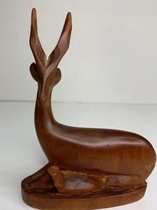 MCM Wooden Gazelle Hand Carved Wood Figurine 5.25” Tall - Picture 1 of 12