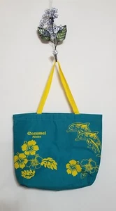 Cozumel Mexico Tote Beach Bag Dolphins Floral Blue Yellow Zipper Closure Palm  - Picture 1 of 12