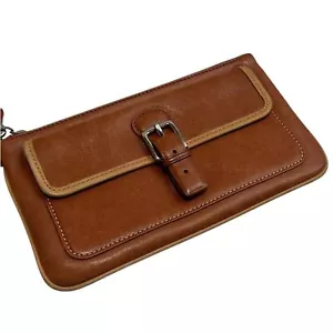Vintage Coach braun & hellbraun Leder Handgelenktasche mit Reißverschluss oben und Druckknopfbeutel - Bild 1 von 12