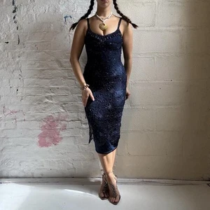 Y2k Karen Millen midi dress navy blue crochet knit sequin beaded - Picture 1 of 6