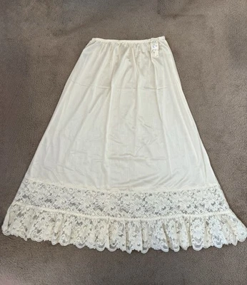 VTG Henson Kickernick Slip Skirt Lace Ruffle Trim BISQUE Sz MED Style No. 3304 - Image 1 of 4