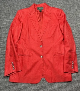 Veste blazer femme Lauren Ralph Lauren 12 lin rouge deux boutons encoche revers - Photo 1/8