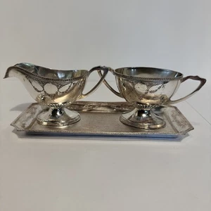 Vintage Silver Plated Tea Platter With Creamer And Sugar Post WWII Japan Made - Picture 1 of 9