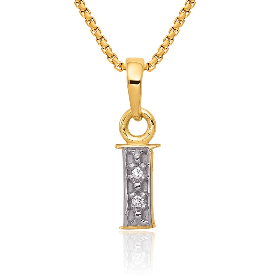 Collar inicial de diamantes de oro amarillo macizo de 14K con letra I Foto 1 de 1