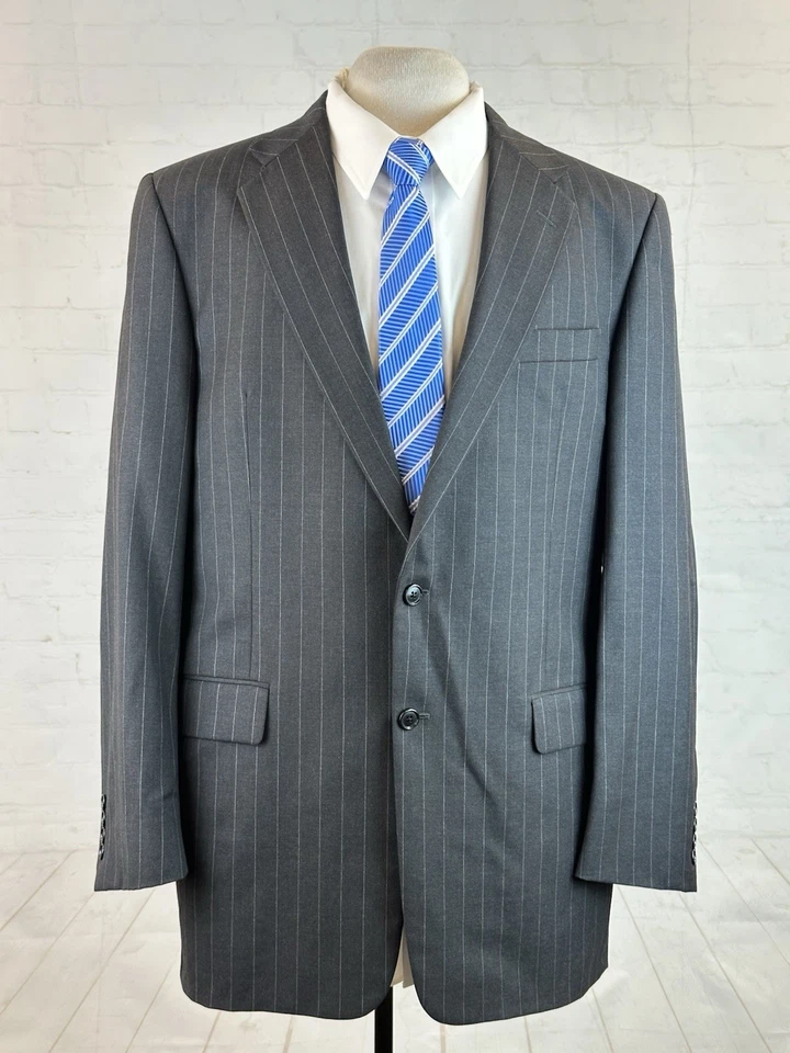 Hickey Freeman USA Men’s Dark Gray Striped 100% Wool Suit 42L 36X31 $1,398 - Image 1 of 4