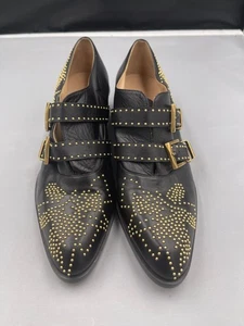 Zapatos de Tacón Chloé de Cuero Tachonado Doble Hebilla Negro Dorado Talla 39 EU / 8.5 US - Imagen 1 de 11