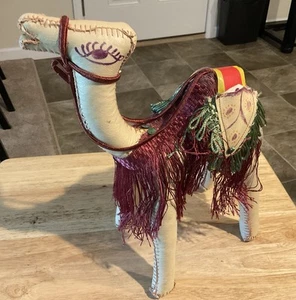 Vintage Leather Hand Sewn 13” Camel w/Decorative Saddle From Tunisia EX+ - Picture 1 of 4