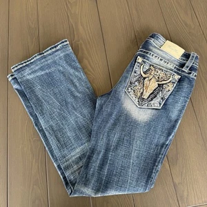 Miss Me Jeans Low Rise Bootcut Womens 28x30 Blue Embellished Stretch Denim *READ - Picture 1 of 19