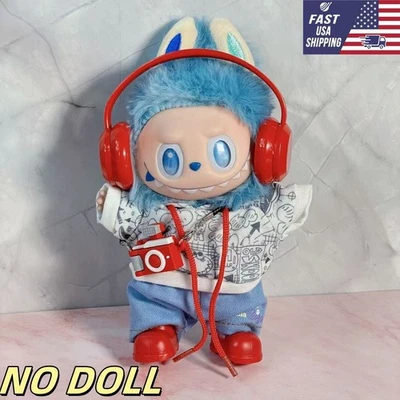 HANDMADE POP MART LABUBU Clothes Set Sports White Hoodie Pants for Monsters Plush 5 PC