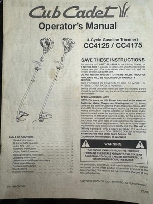 Original Manual For Cub Cadet CC4125 - Image 1 of 2