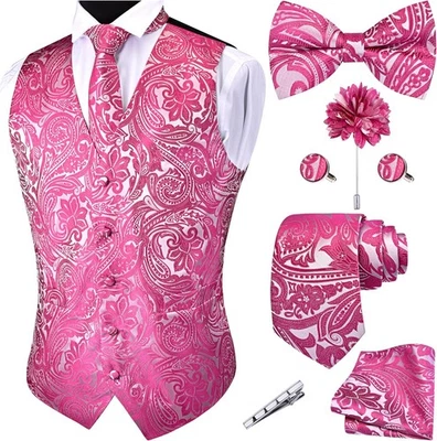 Conjunto de 7 piezas chaleco de jacquard de cachemira formal para hombre boda negocios fiesta chaleco Foto 1 de 4