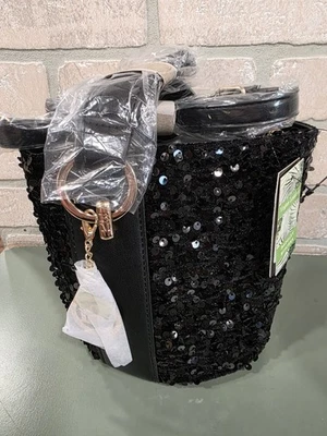 BADGLEY MISCHKA Black Sequin Bucket Bag Small (MINI) Size New Sealed - Image 1 of 4
