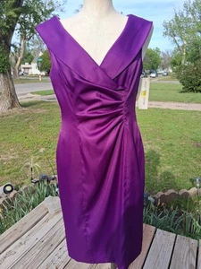 Evan Picone Purple Satin Ruched Formal Sheath Dress Sz 8 Sleeveless - Picture 1 of 4