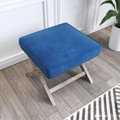 Katelin 18-Inch Solid Square Ottoman - Blue Velvet Blue Velvet Medium - Image 1 of 4