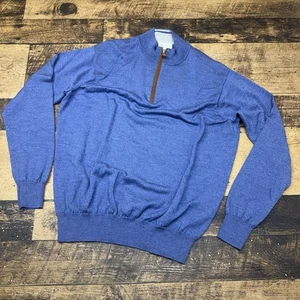 Peter Millar Merino Wool / Silk Crown Soft Suede Trim 1/4 Zip Pullover Sweater L - Picture 1 of 6