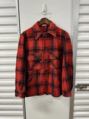 Vintage Hercules Sears Red Buffalo Plaid Wool Jacket Shirt Mens M/L 50s 60s  - Image 1 of 4