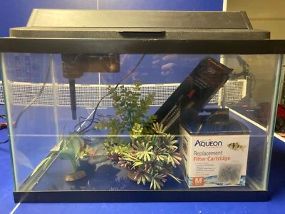 10 gallon fish tank with Aqueon pump filter, 5 Aqueon filter cartridges, etc. - Image 1 of 4