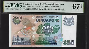 Singapore 50 Dollars 1977 PMG 67 EPQ UNC P#13b, Series B/19, Printer TDLR - Picture 1 of 4
