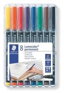 STAEDTLER Lumocolor Permanent Marker 8 Assorted Colour 0.6mm Tips Fine 318 WP8 - Picture 1 of 6