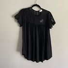 Allie Rose Women Sz S Black Lace Top & Sleeve Pleated Swing Style Shirt Nwt
