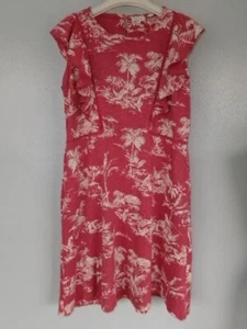 FAT FACE CORAL PINK & CREAM PRINT SLEEVELESS RUFFLE JERSEY SUN DRESS SIZE 8 - Picture 1 of 15