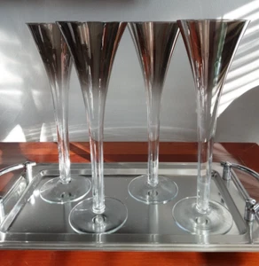 Silver Fade Hollow Stem Trumpet Champagne Glasses Set of 4 - Picture 1 of 5