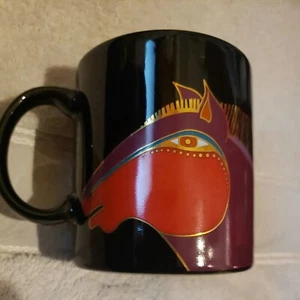 Laurel Burch Black Moroccan Horse Gold Trim Coffee Mug Tea Cup  Made in Japan - Picture 1 of 5