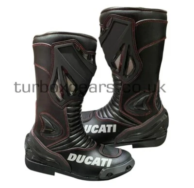 NEW DUCATI CORSE BLACK RED MOTORBIKE MOTORCYCLE RACING LEATHER BOOTS / SHOES - Image 1 of 4