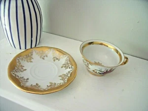 VINTAGE Kleiber Germany HANDARBELT GOLDANLAGE TEETASSE & UNTERTASSE 22 KT GOLD ROSEN - Bild 1 von 7