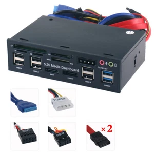 5.25'' PC Front Panel Dashboard Media USB 3.0 Hub Audio eSATA SATA Card Reader - Picture 1 of 12
