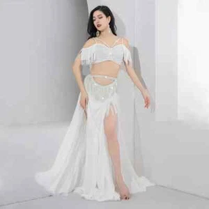 Mujeres Traje de Danza Oriental Danza del Vientre Falda Larga Clohing Flecos Envolturas - Imagen 1 de 21
