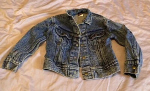 VTG Lee Girls Size 7 Riders Stone Washed Denim Jean Trucker Jacket With Snaps - Picture 1 of 7