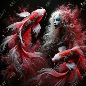 Digital Image Picture Photo Pic Wallpaper Background Art Desktop Girl and Fish - Picture 1 of 3