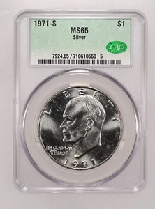 CACG CAC MS65 1971-S DÓLAR DE PLATA EISENHOWER, ¡Joya Pop Baja Super PQ! - Imagen 1 de 4