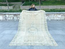 DISTRESSED MODERN LOOK ANTIQUE TURKISH OUSHAK AREA RUG, 100% WOOL AND HANDMADE 