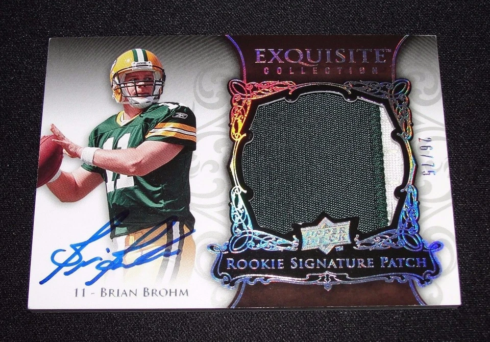 2008 Exquisite BRIAN BROHM #146 Rookie Holofoil Patch Auto/75 Green Bay PACKERS - Image 1 of 2
