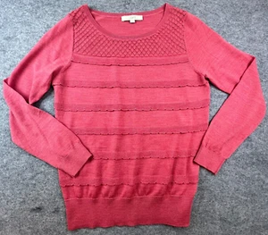 Suéter Ann Taylor LOFT Mujer Grande Rosa Rayas Ligero Tejido Top Crochet - Imagen 1 de 7