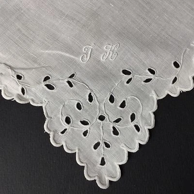 MOUCHOIR ANCIEN DE MARIAGE Broderie Richelieu JK Antique Lace HANDKERCHIEF - Photo 1/4