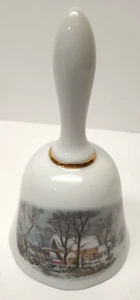 Vintage Avon Currier and Ives Gold-Rimmed Porcelain Dinner Bell 1978 Sales Gift - Picture 1 of 10